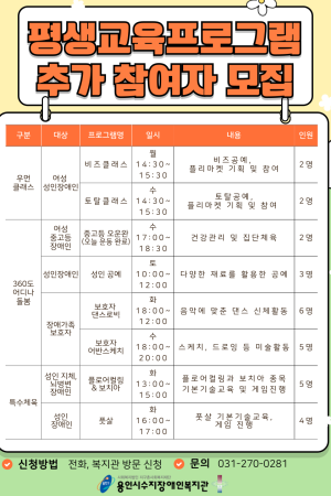 [평생교육지원팀] 2025년 평생교육 프로그램 참여자 추가모집